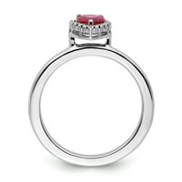 Dijamantni prsten u obliku srca u srebrnom srebrnom prstenu. Ruby