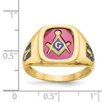 Muški masonski prsten od primarnog zlata, karatnog žutog zlata, crvenog akrila
