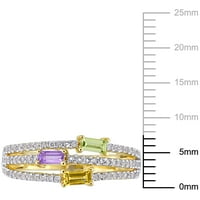 Ženski trostruki prsten od srebrnog srebra s više dragulja od žutog zlata s bljeskalicom