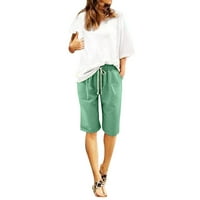 Ženske ljetne pamučne lanene hlače Plus size kratke hlače visokog struka na vezanje hlače za trening na plaži