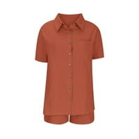 Puntoco plus veličina zazor za ženu gumb Čvrsta bluza Set majica kratkih rukava Ljetni vrhovi lubenica crvena