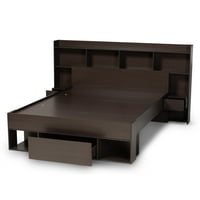 Studio i moderni tamno smeđi drveni krevet s platformom u veličini za pohranu