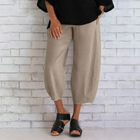 ZPANXA WOTESSINES Ljeto ležerni labavi pamuk i lanena čvrsta boja hlača širokih nogu ženske trenirke Radne hlače