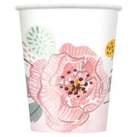 Cvjetne papirnate čaše u nježno ružičastoj boji, unca, 8 karata
