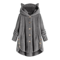 Dugi zimski kaputi za žene s kapuljačom kaputa gumb kaputa solidtops s kapuljačom pulover labavi džemper plus