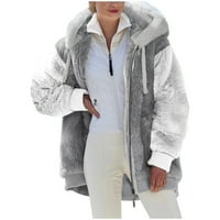 Anuirheih kaput od flisa za žene, ženski plišani predimenzionirani patentni zatvarač jakne s kapuljačom zima plus