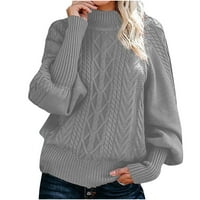 Zunfeo Žene casual džempera- Dugi rukavi Čvrsti pulover Leisure Tops Docs vrat jednostavni topli pleteni džemper
