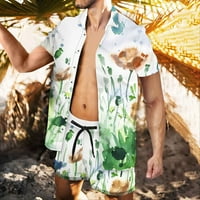 Muški havajski kompleti ležerna ljetna košulja s cvjetnim printom na kopčanje za odmor zelena Veličina 3 inča
