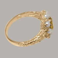 Prsten od ružičastog zlata 18K britanske proizvodnje s prirodnim citrinom i kultiviranim biserima Ženski spektakularni