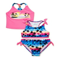 3-dijelni set kupaćih kostima za djevojčice, gornji dio bikinija, gornji dio tankinija i donji dio, veličine 4-16