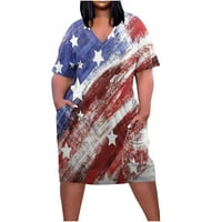 Topovi za žene 4. srpnja, Top sa zvijezdom američke zastave, sunčane haljine, Ležerne ženske široke haljine Plus