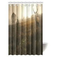 Prekrasna zavjesa za tuširanje s dekorom Jelena, šumski krajolik maglovite šume jesen jesen kupaonski set s kukama