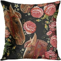 Set jastuka za jastuke konja glava i divlje ruže Dogrose cvjetovi renesansna klasična bacanja jastuka za jastuk