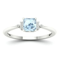 10K smaragdno izrezan carski dragulj od bijelog zlata s akvamarinom i dijamantom _ ženski modni prsten