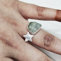 Prsten od prirodnog akvamarina, prsten od sirovog akvamarinskog dragog kamena, Martovski rođeni kamen, Zvjezdani