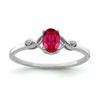 Prsten od bijelog srebra s dragim kamenom dijamant rubin crvene boje