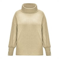 Džemperi za žene modni krak ovratnik solidne boje gumb za boje pleteni ležerni topli džemper