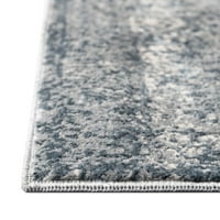 Jedinstveni tepih od tamno plave i sive boje s pravokutnim obrubom 8 ' 10 ' Vintage savršen za dnevni boravak,