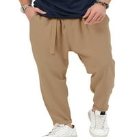Muške hlače u boji, hlače u boji s džepovima, donji dio, muške udobne hlače, Muška elastika u struku, tamni kaki