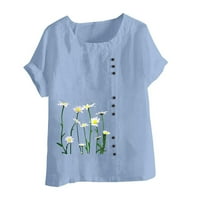 Ženske ljetne prozračne majice s cvjetnim printom lagane pamučne lanene majice kratkih rukava bluze na kopčanje