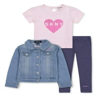 Baby & Toddler Girl Denim Jean jakna, majica i gamaša, set odjeće