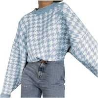 Anuirheih pleteni džemperi za žene labave modno modno casual geometrijsko pleteni dugim rukavima retro pulover