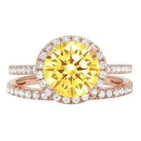 2. dijamant okruglog reza s imitacijom žutog dijamanta od ružičastog zlata 14k s naglascima vjenčani set od 8,75