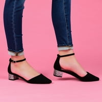 Tvrtka Brinli. Ženske cipele od antilopa s remenom za gležanj sa šiljastim prstima sa sjajnim potpeticama