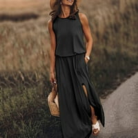 Ženske haljine Maxi bez rukava ležerni tiskani okrugli dekolte ljetna haljina crna 2xl