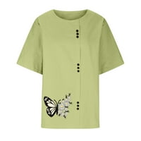 Elegantne ljetne Ležerne majice od pamuka i konoplje s okruglim vratom s cvjetnim printom svestrane Ženske majice