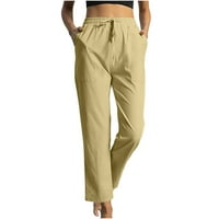 Levmjia za čišćenje hlača Žene čvrste pamučne platnene hlače duljine gležnjača poketi povremene elastične hlače