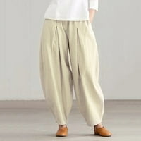 Ljetne hlače za žene, ženske Ležerne obične hlače, udobne široke hlače od pamuka i konoplje, duge hlače s elastičnim