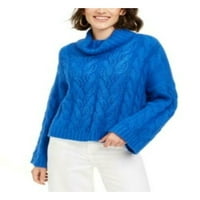 Ženski džemper od dolčevite ošišan u pletenoj boji u plavoj boji