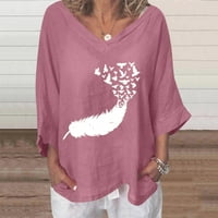 HONEELADYY modni ženski ljetni V-izrez s kratkim rukavima tiskani ležerna majica bluza ženke v vrat ljetni vrhovi
