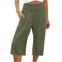Ženske Capri hlače visokog struka, Ležerne joga hlače širokih nogavica, široke podstavljene dnevne hlače s džepovima,