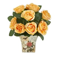 Gotovo prirodni aranžman umjetnog cvijeća 11 ruža u vazi za cvijeće, žuta