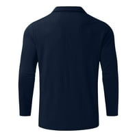 Muška jednobojna polo majica - casual Rebrasta pletena polo majica - Majice za golf s dugim rukavima s patentnim