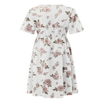 SpringTTC Ženski ljetni zvanje Boemski cvjetni print bez ramena V-izrez s kratkim rukavima plus haljine