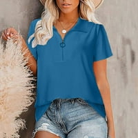 Žene casual s V-izrezom kratki rukavi majice majice za zatvarači od čvrste boje majice su plave xxl, američka