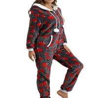 Ženska jednodijelna izolirana pidžama s printom, kombinezon s kapuljačom s vezicama i džepovima