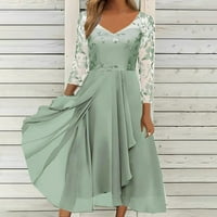 Ljetne haljine za žene dugi rukavi Čvrsta labava duljina gležnjača A-Line Scoop Neck haljina zelena 2xl
