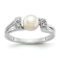 Dijamantni prsten od čistog bijelog zlata 14k sa slatkovodnim kultiviranim biserima, veličina prstena 5