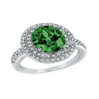 Prsten s dvostrukom aureolom od srebra u zelenoj boji s ovalnim kubičnim cirkonijem