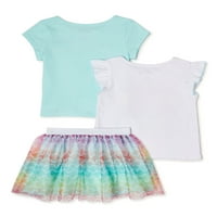 Mala sirena za djevojčice i mališane djevojke lepršavi rukav vrh, majica s majicama i skuter suknja, trodijelni