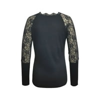 BUIGTTKLOP majice za žene, žene izvan ramena dugački stil Put pulover s V-izrezom čipkana bluza crna xxl