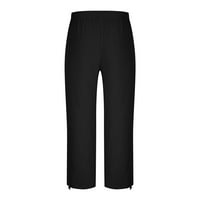 Odjeća proljeće, POROPLE obične Ležerne hlače s elastičnim pojasom i kaki džepom od pamuka i lana za dječake crne