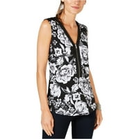 - Ženska majica bez rukava s cvjetnim printom, Crna, srednje veličine