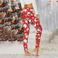 Joga hlače širokih nogavica za žene, rastezljive hlače s božićnim printom za trčanje, tajice za vježbanje, joga