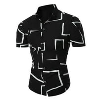 Muške polo majice s geometrijskim printom kratkih rukava s odbijenim ovratnikom, muške polo majice u crnoj boji