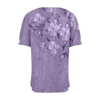 Ženska ošišana cvjetna bluza s izrezom i čipkom u obliku slova u, Kratki rukav, lagana ležerna jednobojna majica